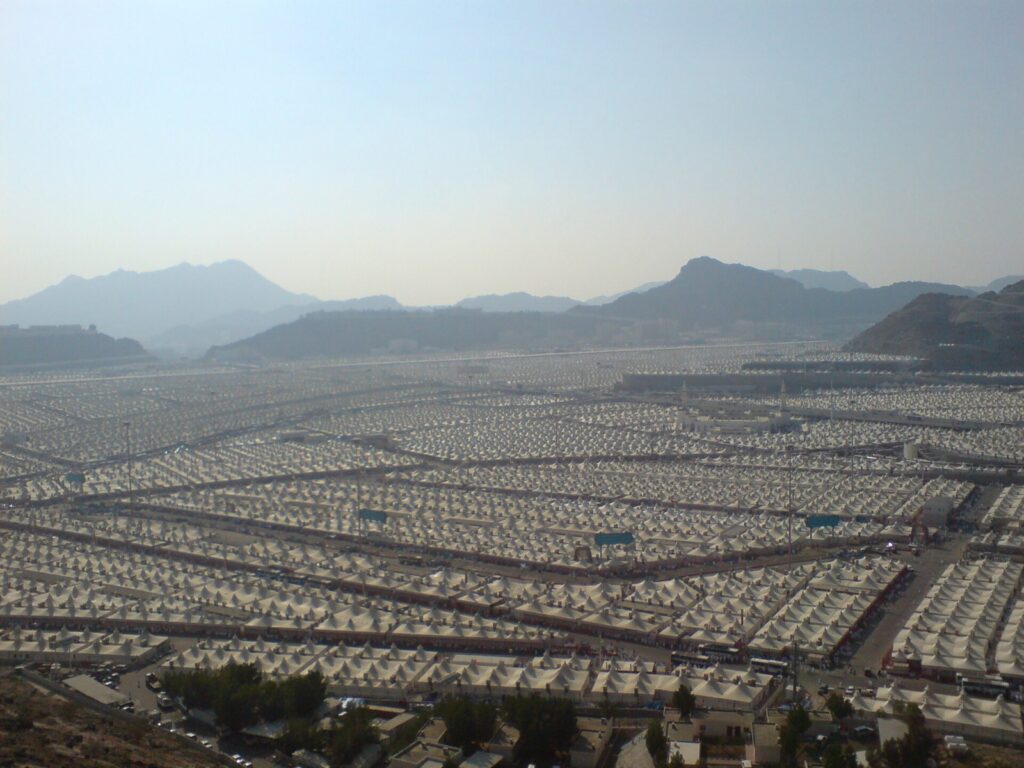 The tent city in Mina where pilgrims stay during the days of Hajj