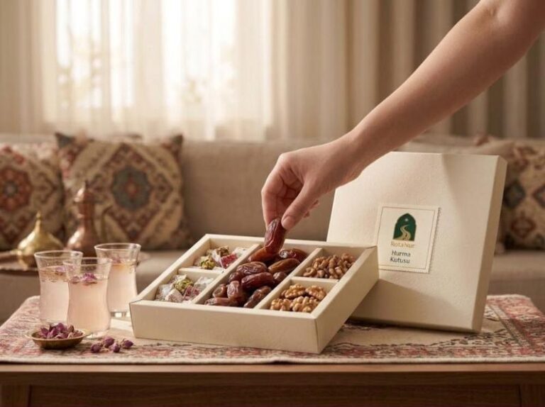 Divided date serving box with clear lid and gold frame, RotaNur
