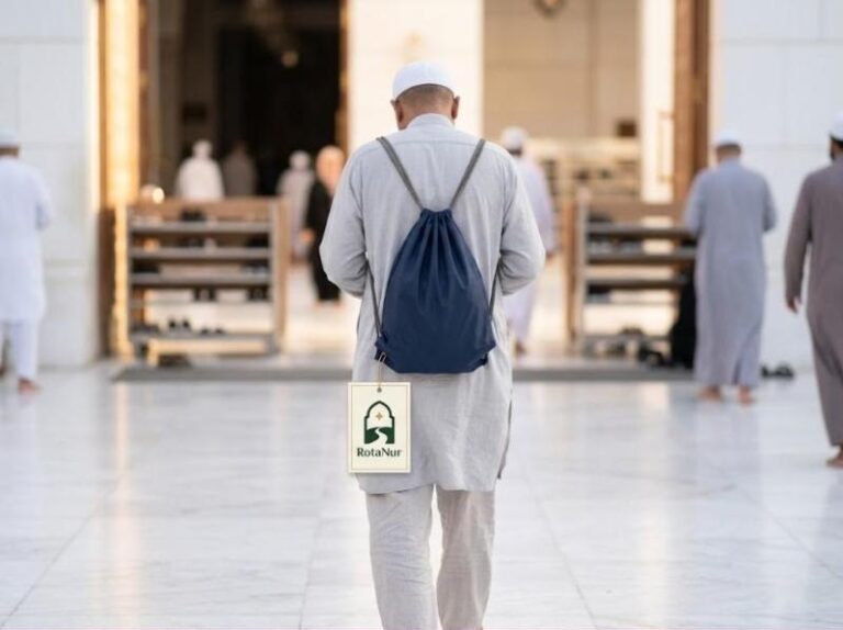 Navy drawstring Haram shoe bag with zipped front pocket