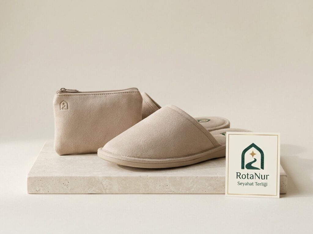 Black foldable travel slippers and their zippered case