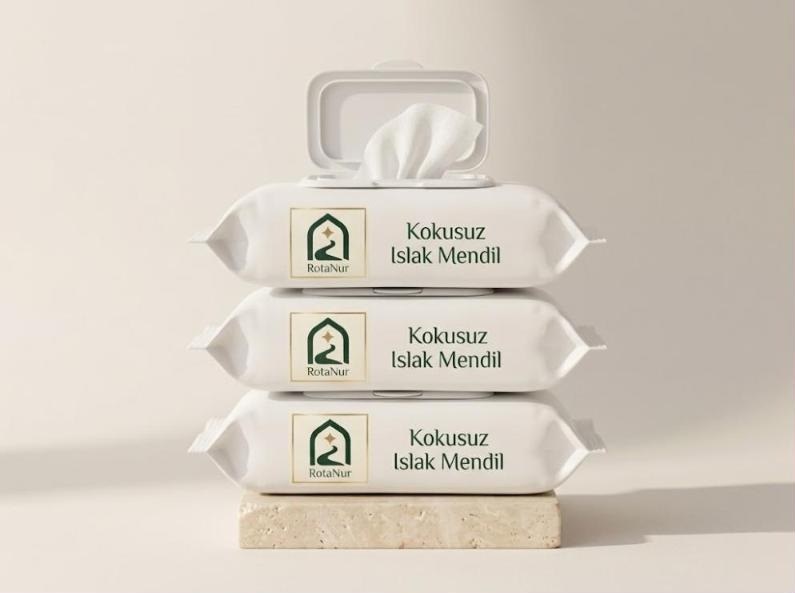 Kokusuz ıslak mendil 3 x 60 yaprak, RotaNur etiketli paketler