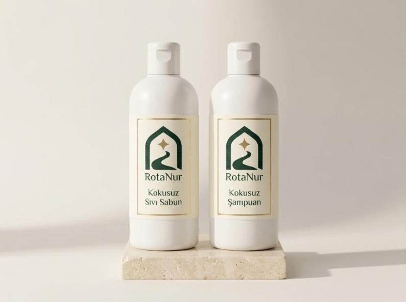 Kokusuz sıvı sabun ve şampuan seti 2 x 400 ml, RotaNur etiketli şişeler
