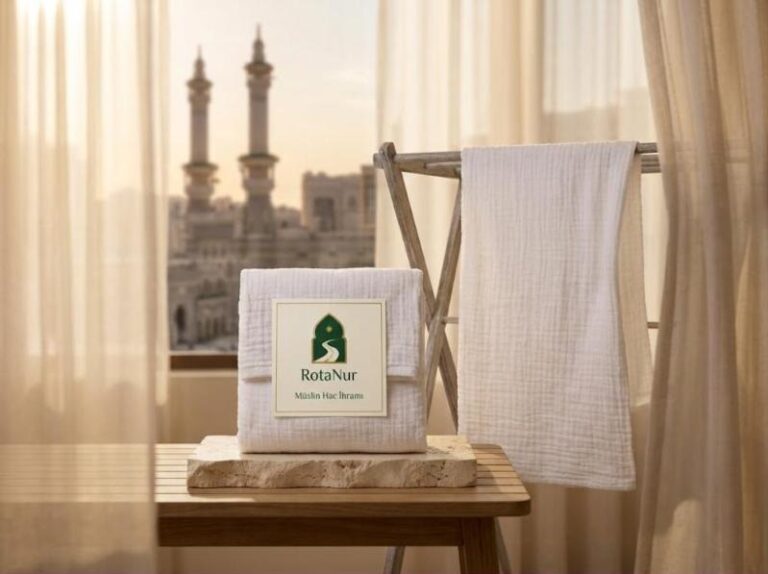 Muslin Hajj ihram 110x220 cm, in a RotaNur-labeled box