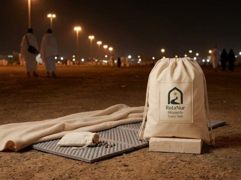 Muzdalifah night set: foldable mat, fleece shawl, sleep set and backpack, RotaNur
