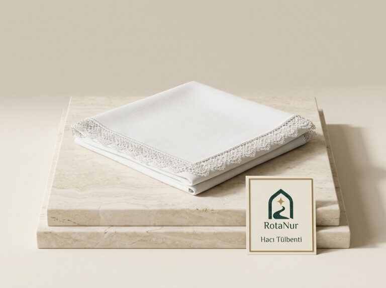 Lace-trimmed Hajji headscarf, white cotton 100 x 100 cm, RotaNur