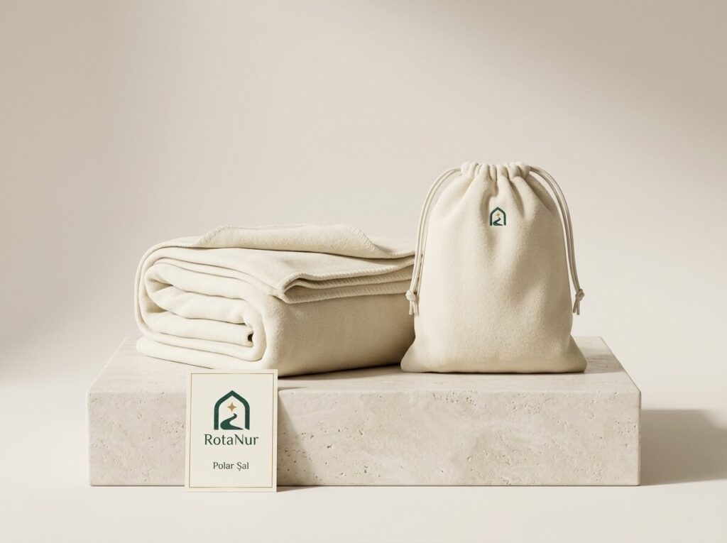 Lightweight cream fleece shawl-blanket 130x170 cm, RotaNur-labelled