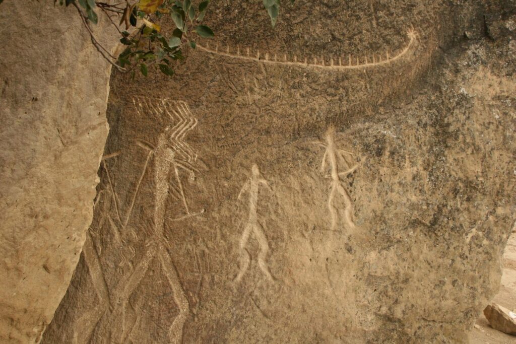 Ancient rock carvings on the rocks at Gobustan near Baku