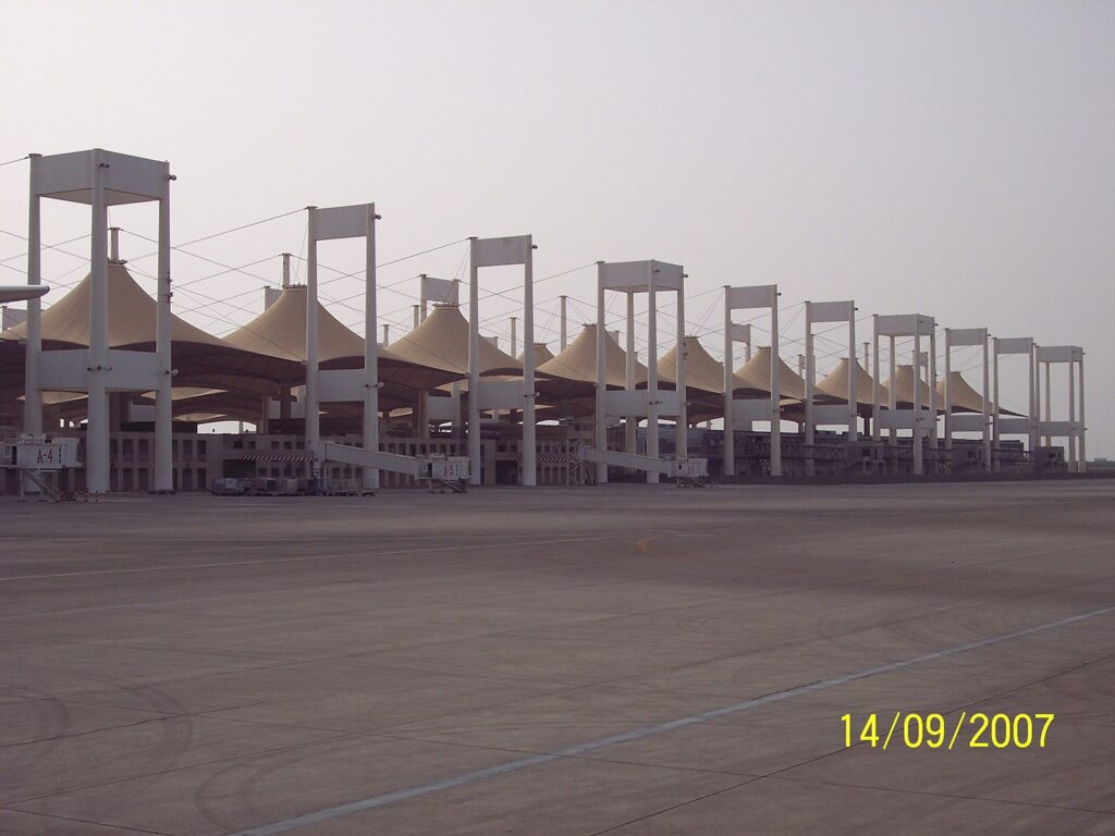 The tent-roofed Hajj Terminal at King Abdulaziz Airport in Jeddah