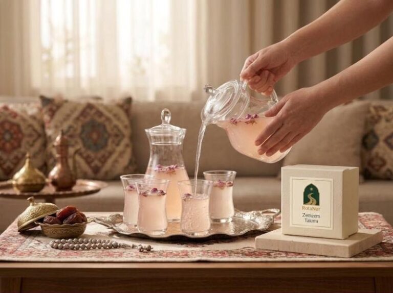 Zamzam serving set with tray, 8 pieces, gold-gilded glass jug and glasses, RotaNur