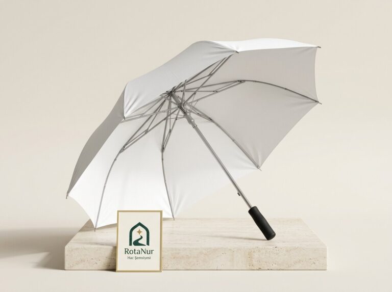 UV-Protective Hajj Umbrella — White, Automatic Open
