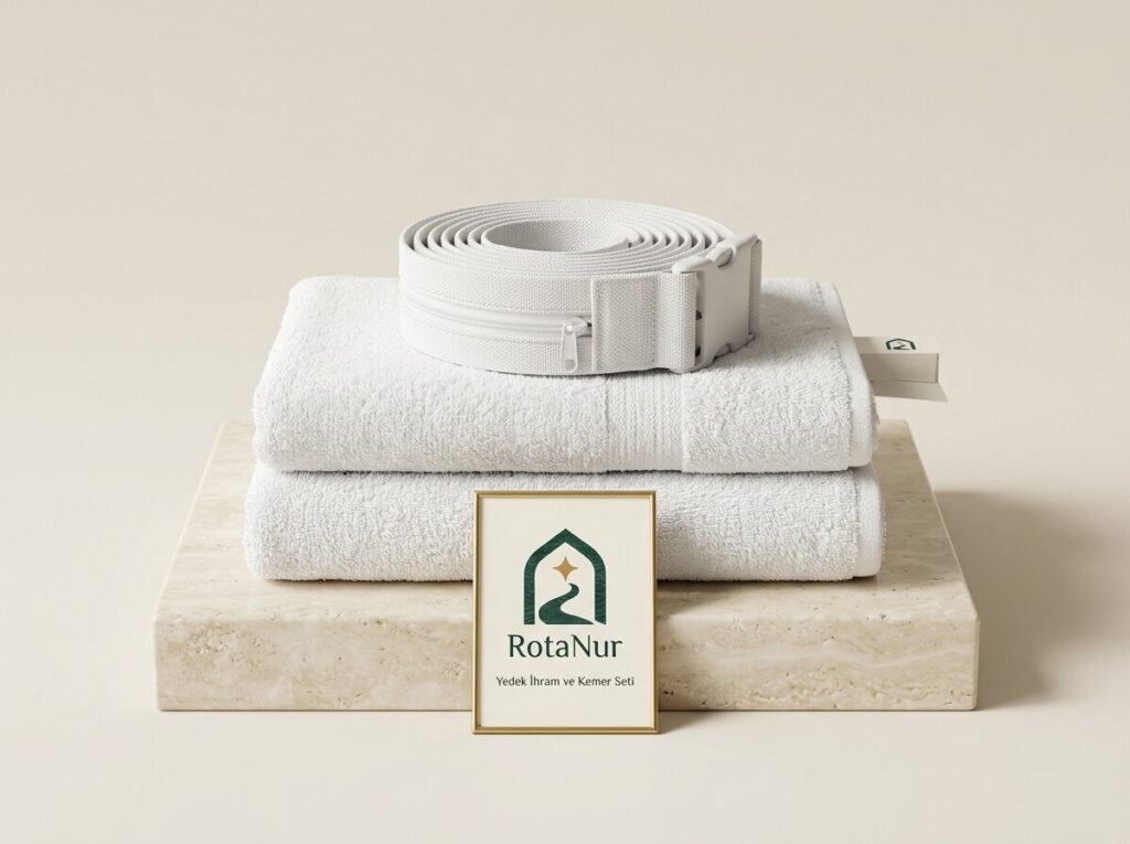 Spare ihram and belt set, cotton towel ihram and zipped belt, RotaNur